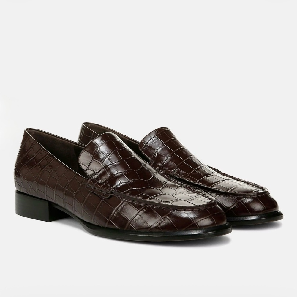 VINCE. Naomi Croc-Embossed Leather Loafer Brown size 7.5